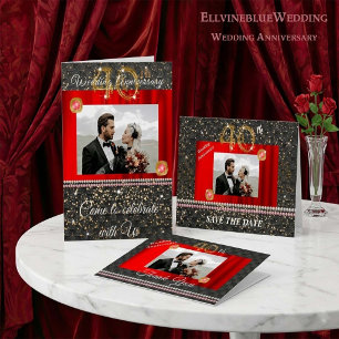 Chic 40th Anniversary Party   Ruby Red & Gold Invitation
