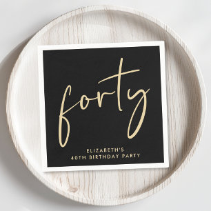 Chic 40th Birthday Party Black Gold Napkin
