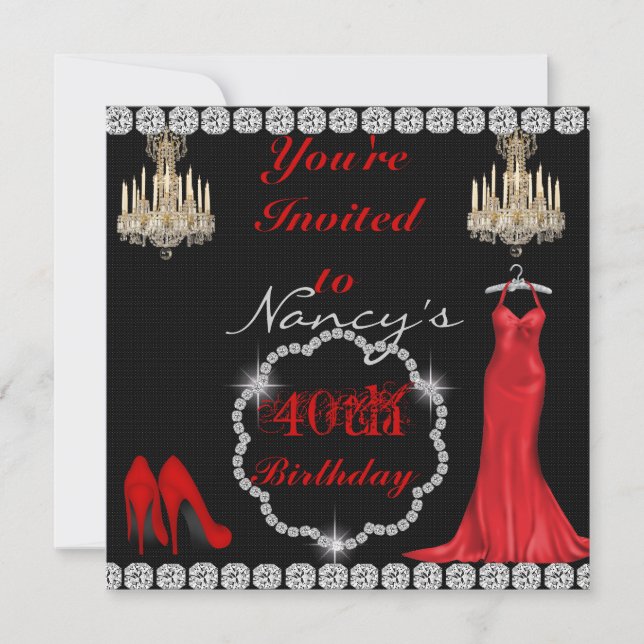 CHIC 40th Vintage Design BLING Birthday Invitation (Front)