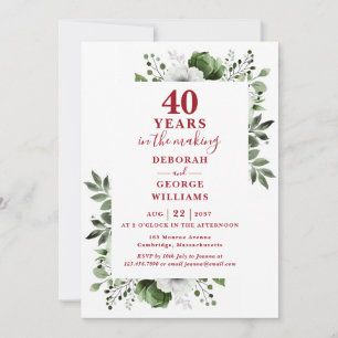 Chic 40th Wedding Anniversary Monogram Floral Invitation
