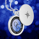 Chic 45th 51st 65th Sapphire Wedding Anniversary Locket Necklace<br><div class="desc">Celebrate the 45th, 51st, or 65th wedding anniversary with this commemorative locket! Elegant black and white lettering with hexagonal confetti on a sapphire blue background add a memorable touch for this special occasion and extraordinary milestone. Customise with couple's initials, a special message, and dates for their sapphire anniversary. Design ©...</div>