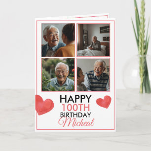 Chic 4 Photo Collage 100th Birthday Card