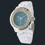 Chic 50 and Fabulous Blue Gold Glittery 50th Watch<br><div class="desc">With modern faux gold glitter lines and the words 50 and fabulous curved around the face of the watch this is the perfect gift for the woman who is celebrating a 50th birthday. Dramatic and modern. A stylish look,  for the woman who is proud to be fifty.</div>