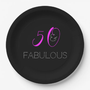 Chic 50 and fabulous Hot Pink Black Birthday Party Paper Plate