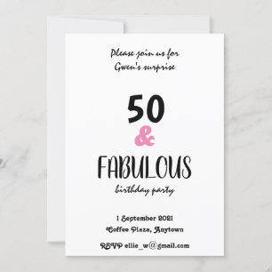 Chic 50 And Fabulous Text Birthday Party Invitation