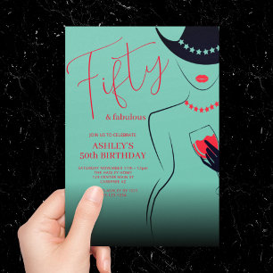 Chic 50 and Fabulous Turquoise Birthday Invitation