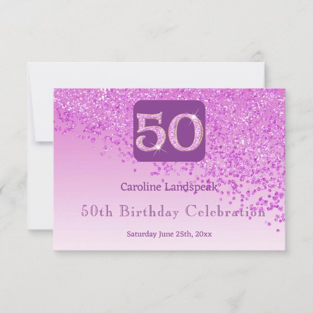 Chic 50 Birthday Pink Glitter RSVP (Front)