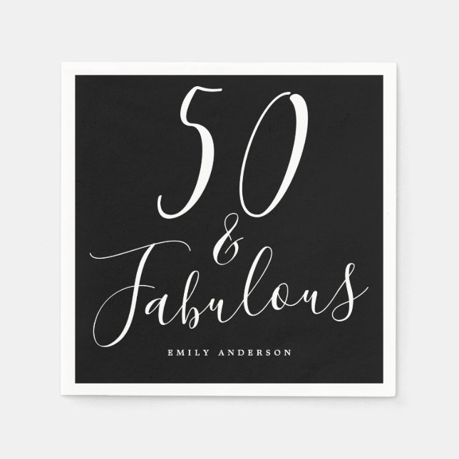 Chic 50 Fabulous Black White 50th Birthday Napkin (Front)