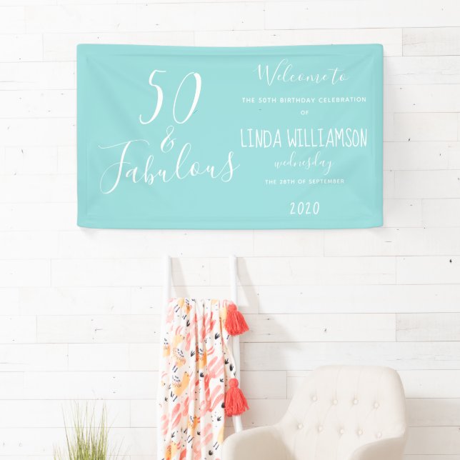 Chic 50 Fabulous Blue 50th Birthday Banner (Insitu)