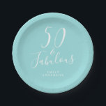 Chic 50 Fabulous Blue 50th Birthday Paper Plate<br><div class="desc">Celebrate turning 50 in style with this modern blue 50th birthday design, a chic 50th birthday paper plate you can simply personalise for your fiftieth birthday party celebration. The words fifty and fabulous are set using elegant script calligraphy and modern typography. If you need any help or matching products, please...</div>