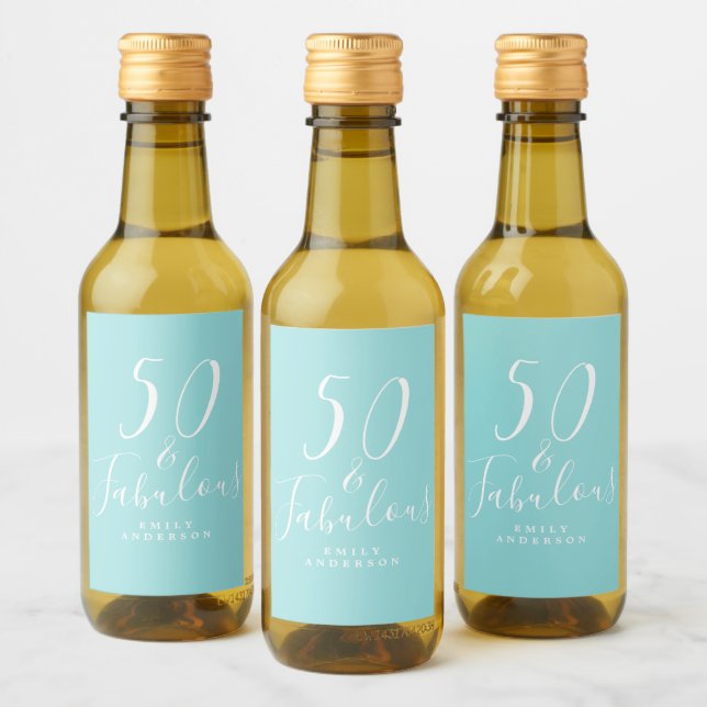 Chic 50 Fabulous Blue Name 50th Birthday Wine Label (Bottles)