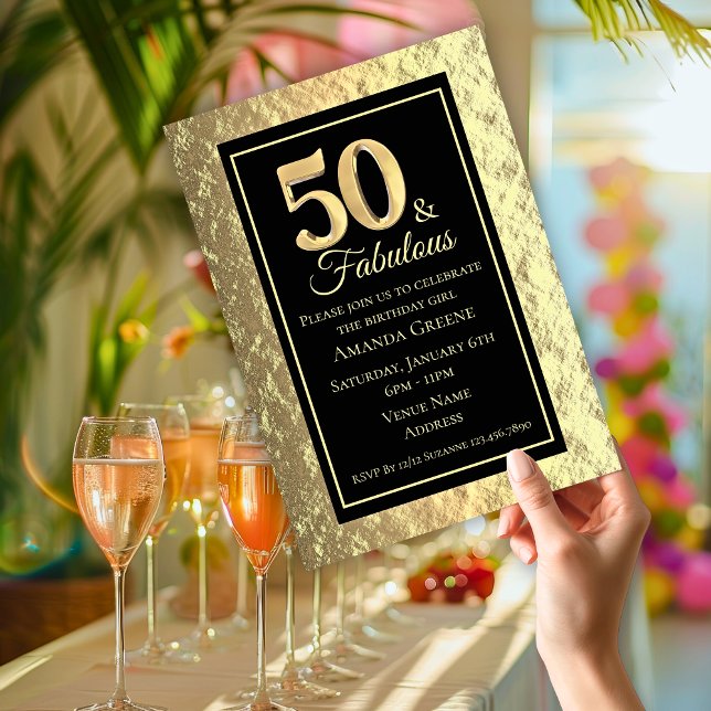 Chic 50 & Fabulous Gold Birthday Party Invitation (Chic 50 & Fabulous Gold Birthday Party Invitation)