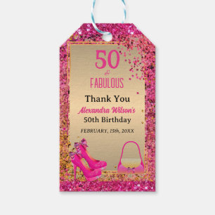 Chic 50& Fabulous High Heels Gold Hot Pink Glitter Gift Tags