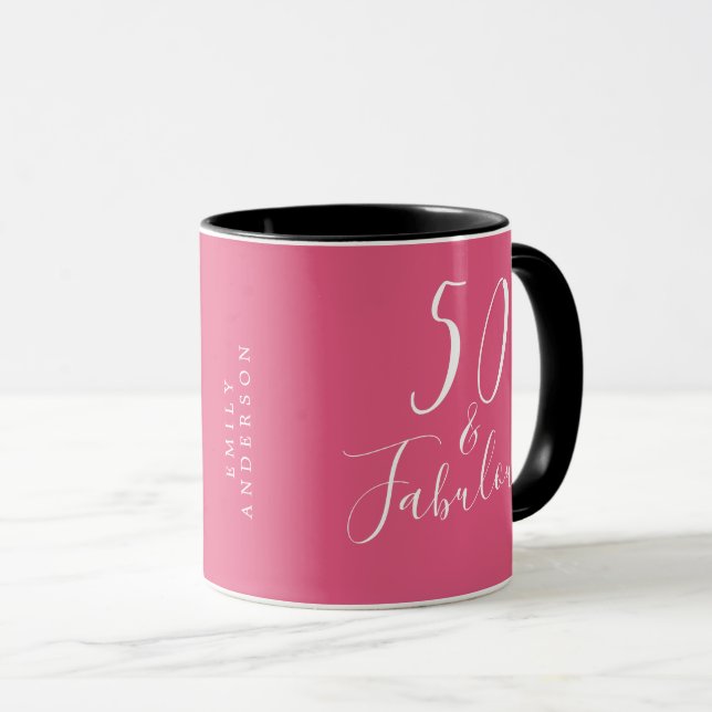 Chic 50 Fabulous Hot Pink Name 50th Birthday Mug (Front Right)