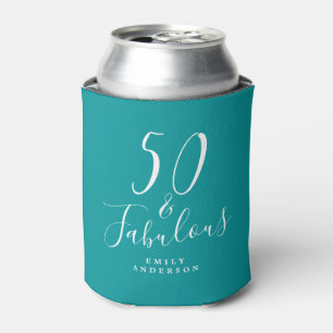 Chic 50 Fabulous Name Emerald Green 50th Birthday Can Cooler