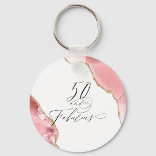 Chic 50 Fabulous Rose Gold Glitter Agate Script Key Ring