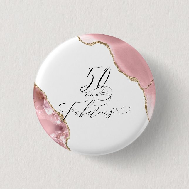 Chic 50 Fabulous Rose Gold Glitter Typography 3 Cm Round Badge (Front)