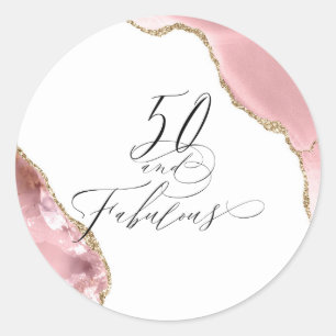 Chic 50 Fabulous Rose Gold Glitter Typography Classic Round Sticker