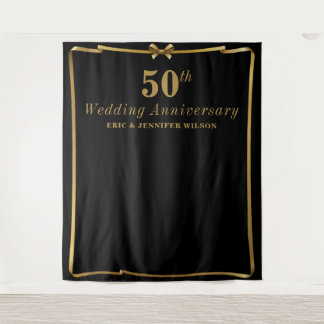 Chic 50th Anniversary Black n Gold Photo Backdrop Tapestry