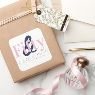 Chic 50th Birthday Fifty and Fabulous Pink Party Square Sticker