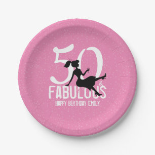 Chic 50th Birthday Modern Retro Vintage Pink  Paper Plate