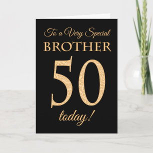 Chic 50th Gold-effect on Black, Brother Birthday Card