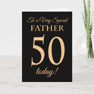 Chic 50th Gold-effect on Black, Father Birthday Card