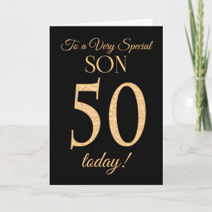 Chic 50th Gold-effect on Black, for Son Birthday Card