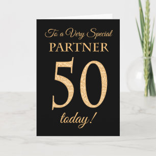 Chic 50th Gold-effect on Black, Partner Birthday Card