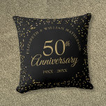 Chic 50th Wedding Anniversary Black Gold Dust Cushion<br><div class="desc">Chic modern fiftieth wedding anniversary throw pillow featuring delicate gold dust confetti on a black background. Personalise with your special couple's fiftieth golden anniversary details in elegant gold typography creating a beautiful keepsake gift to treasure! Designed by Thisisnotme©</div>