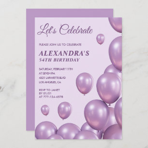 Chic 54th birthday invitations Balloons Purple