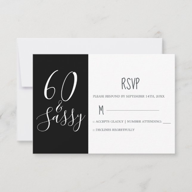 Chic 60 Sassy Black White 60th Birthday RSVP Card (Front)