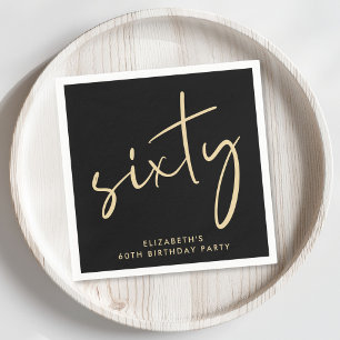 Chic 60th Birthday Party Black Gold Napkin