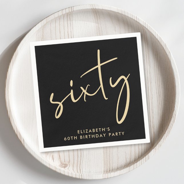 Chic 60th Birthday Party Black Gold Napkin (Creator Uploaded)