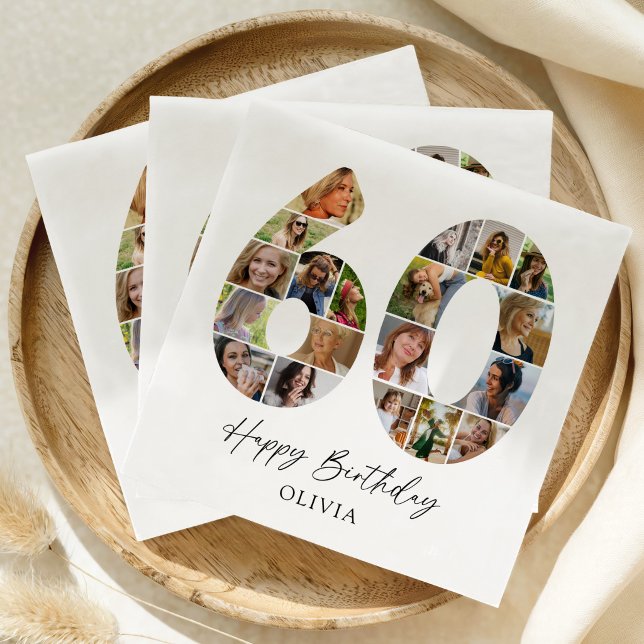 Chic 60th Birthday Photo Collage Napkins (Creator Uploaded)