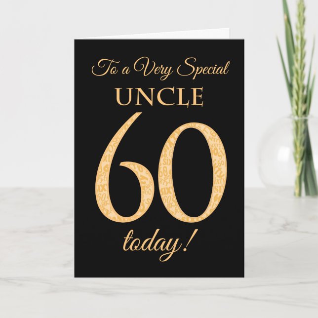 Chic 60th Gold-effect on Black, for Uncle Birthday Card (Front)