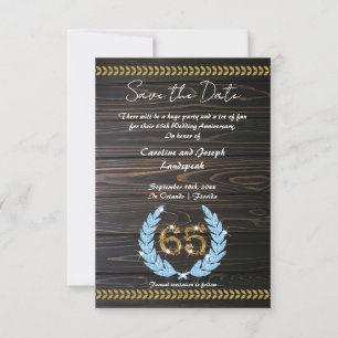 Chic 65th Anniversary Wood & Gold  Save the Date Invitation