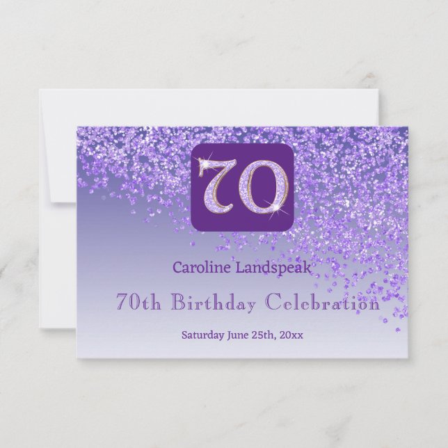 Chic 70 Birthday Purple Glitter RSVP (Front)