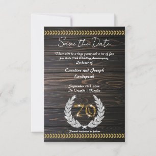Chic 70th Anniversary Wood & Gold  Save the Date Invitation