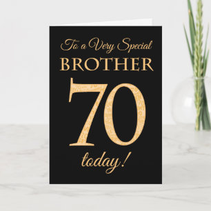 Chic 70th Gold-effect on Black, Brother Birthday Card