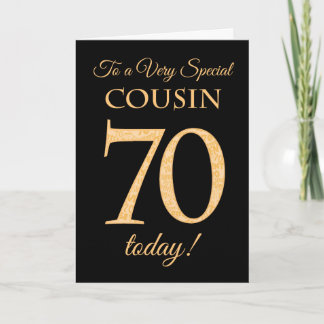 Chic 70th Gold-effect on Black, Cousin Birthday Card