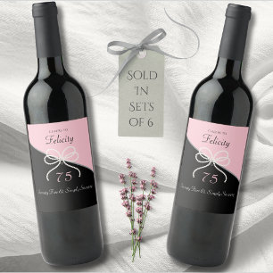 Chic 75th Gala Pink and Black Birthday Wine Label