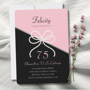 Chic 75th Gala Simply Stunning Pink and Black Invitation