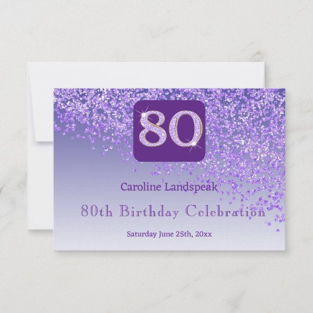 Chic 80 Birthday Purple Glitter RSVP (Front)