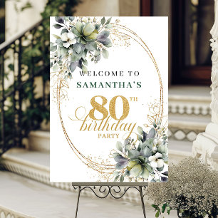 Chic 80th Birthday Boho Greenery Welcome Sign