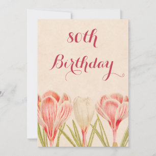 Chic 80th Birthday Spring Crocuses Invitation