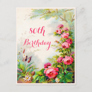 Chic 80th Birthday Victorian Roses Cottage Garden Invitation