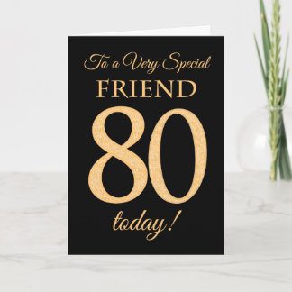 Chic 80th Gold-effect on Black, Friend Birthday Card