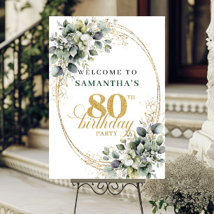 Chic 80th Watercolor Botanical Welcome Poster