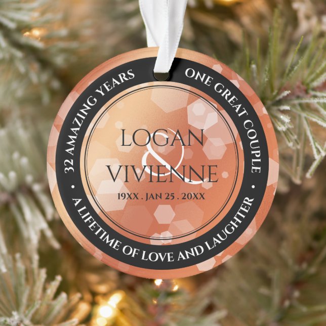 Chic 8th 32nd Bronze Wedding Anniversary Acrylic Ornament (Tree)